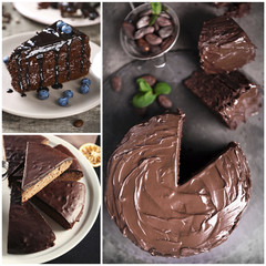 Chocolate cakes. Tasty collage