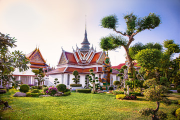 Great Palace Buddhist temple with famous green tree gardens in B