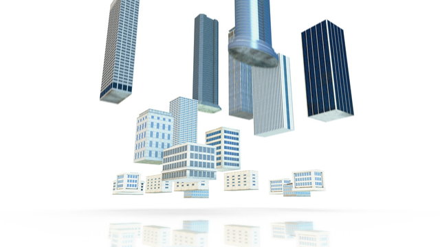 Video 3840x2160 UHD - Layout of the business district of the city with skyscrapers and apartment buildings puts in place on white background