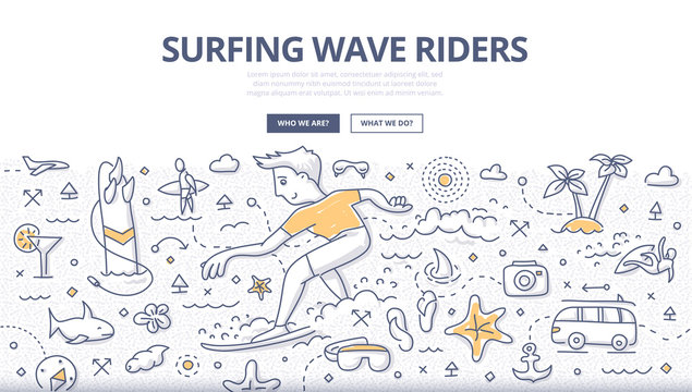 Surf Wave Riders Doodle Concept