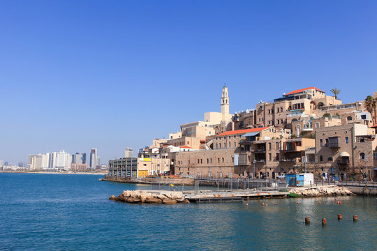 Old port of Jaffa with Tel Aviv's skyline in the background