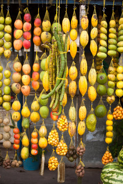 Amazonic traditional fruits on road shop