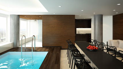 3D rendering of a modern spa interior