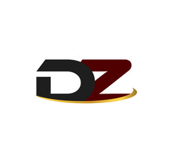 DZ alphabet in grey and red with golden curve
