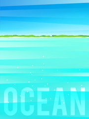 Fototapeta na wymiar Light simplified ocean background with tropical island. Vector illustration, eps10.