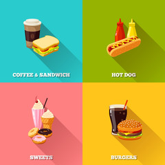 fast food colorful flat design set. Vector illustration, eps10.