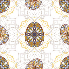 Vector seamless texture. Easter eggs with oriental ornaments. Pattern with decorative elements to Easter