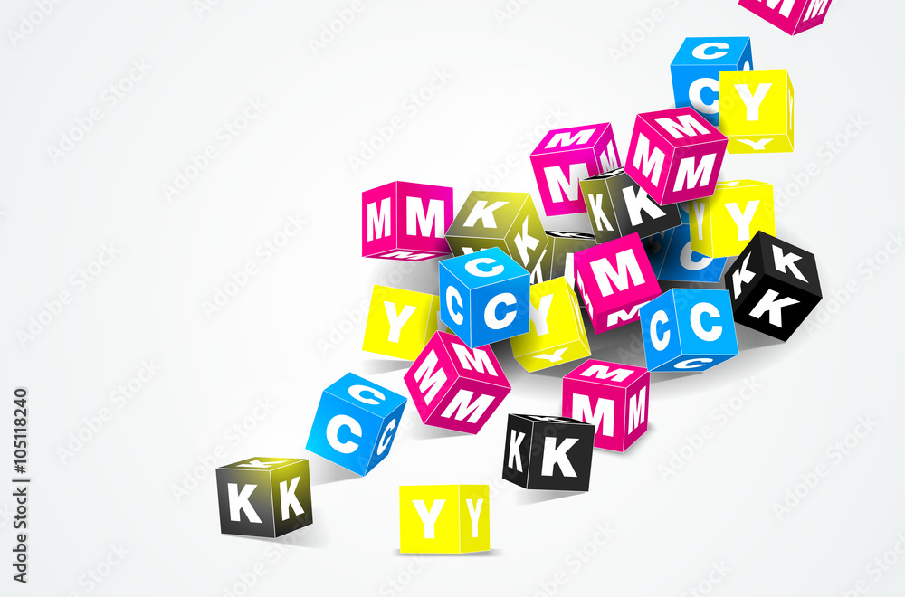 Poster cmyk print concept with 3d cubes
