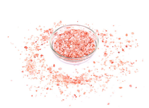 Himalayan Pink Salt In Bowl On White Background