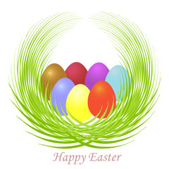 Easter card with eggs and grass. Vector illustration.