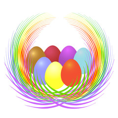 Easter card with eggs and grass. Vector illustration.