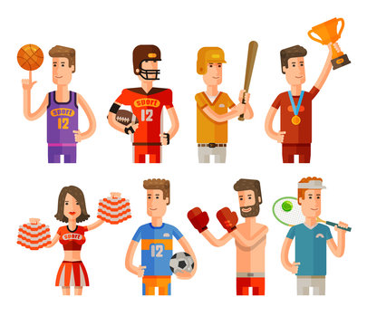sport and athletes icons set. vector illustration