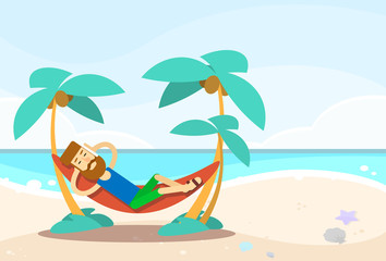 Obraz na płótnie Canvas Casual Man Lying In Hammock Seascape Beach Vacation 