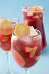 Summer sangria. Blue background
