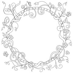 frame with doodle flowers and elements on the white background