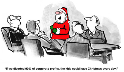 Christmas cartoon about Santa Claus trying to convince the company to fund Christmas every day.