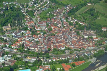Fototapeta na wymiar aerial view of the historic town of Gengenbach in the Kinzigtal, Ortenau Baden of Germany