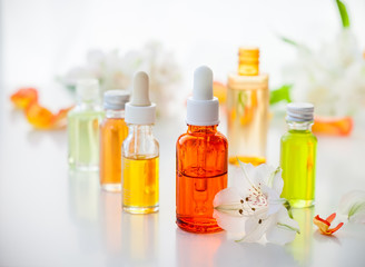 Bottles of essential aromatic oils