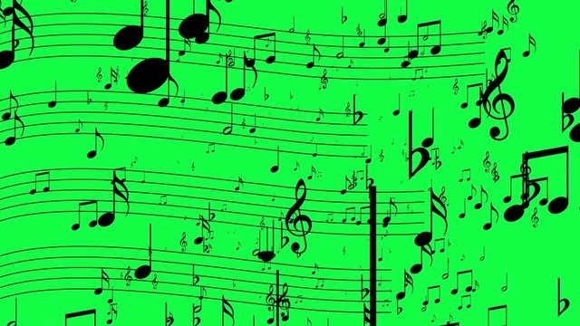 Animated background with musical notes, Music notes flowing, flying stream hromakey