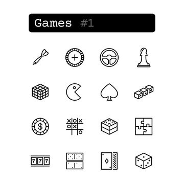Set line thin icons. Vector. Leisure, game