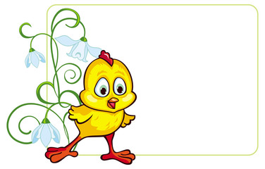 Floral frame with baby chicken