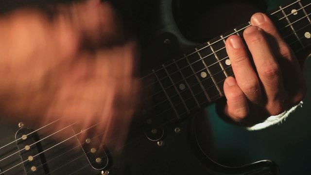 Electric guitar playing, Closeup