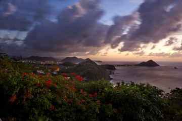 Sunset in St. Lucia with Pigeon Island in the distance
