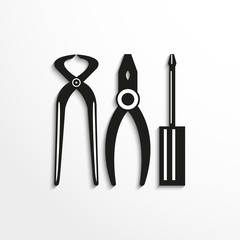 Hand tool. Pliers, screwdriver and pliers. Vector icon.