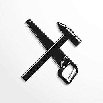 A hammer and a hacksaw. Vector icon.