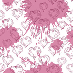 Seamless pattern with  Abstract Hearts on a crimson background