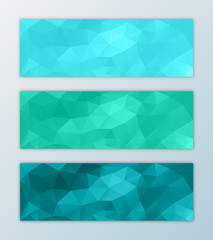 Fototapeta premium Website banner template set abstract triangle polygon background decorative design in green and blue