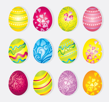 Vector colorful set of painted cartoon holiday easter eggs  isolated on white