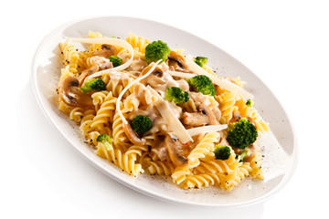 Fusilli pasta with champignons and sauce