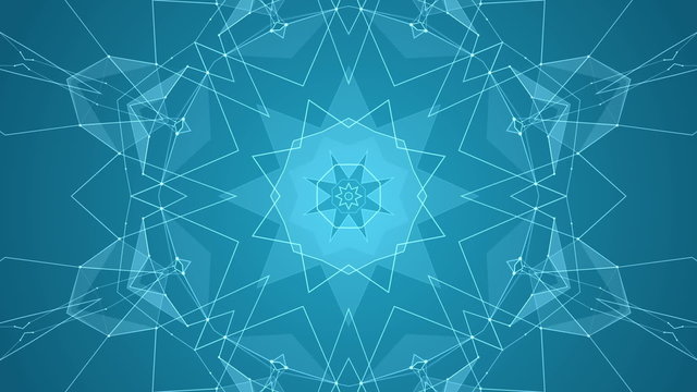 Minimalistic line art kaleidoscopic blue background, animated lines motion background.