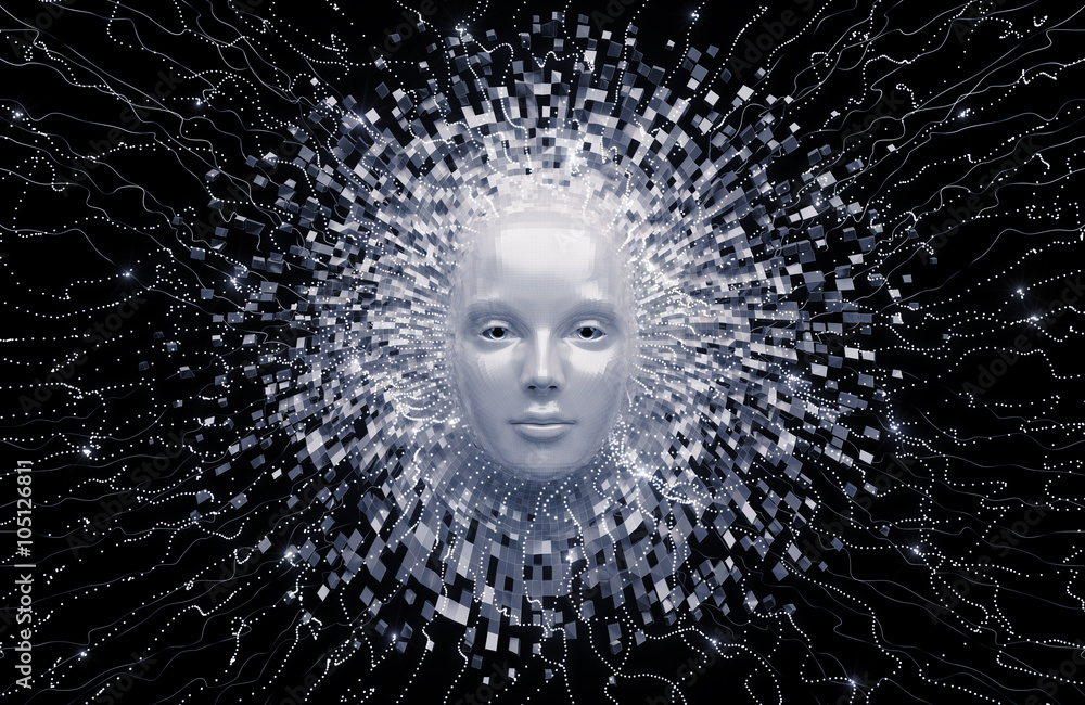 Poster artificial intelligence. composition on the subject of future technologies. 3d rendered graphics.