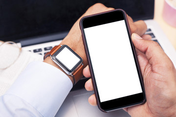 Smartphone and Smartwatch with copy space