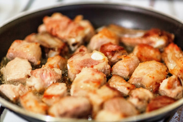 Pork on frying pan