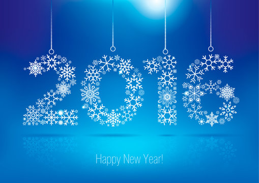 Happy New Year 2016 greeting card. Snowflake background