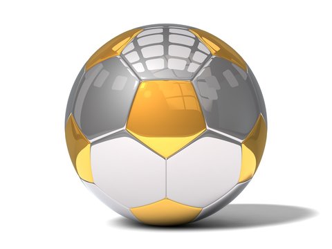 3d metal soccer ball. gold and chrome.