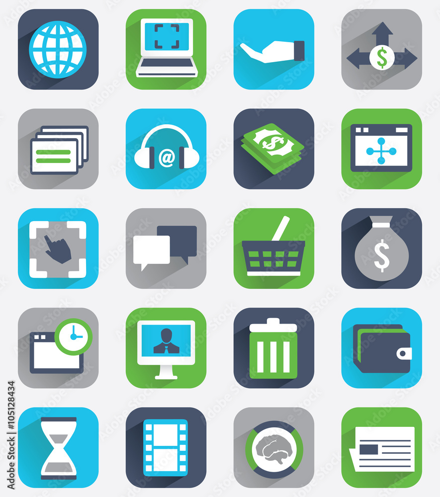 Poster set of flat analytics and statistics icons - part 2