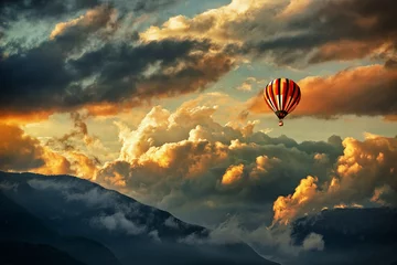 Wall murals Bedroom Hot air balloon in a storm clouds