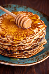 Crepes with honey. Pancake week, mardi gras, maslenitsa holidays