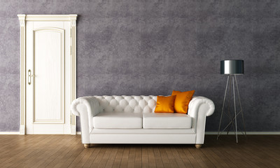 Classic dark  interior with white sofa