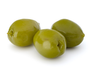 Green olives fruits isolated on white background cutout