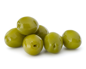 Green olives fruits isolated on white background cutout