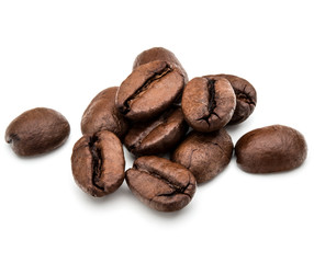 roasted coffee beans isolated in white background cutout