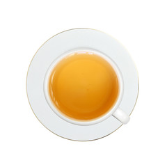 white cup with tea isolated on white