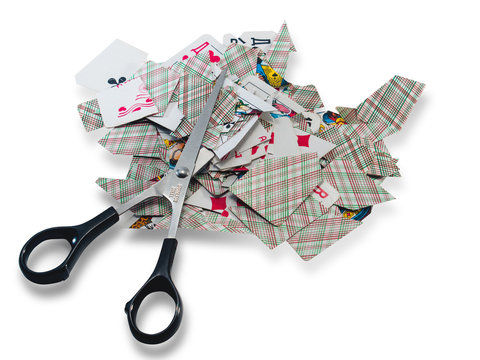 Playing cards scissors-destroy