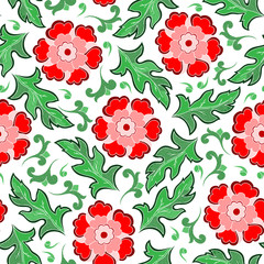 Vintage floral raster seamless pattern with hand-drawn  flowers.
