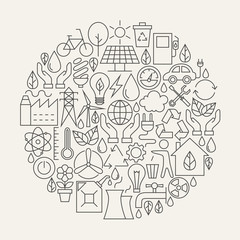 Fototapeta premium Ecology Line Icons Set Circle Shape
